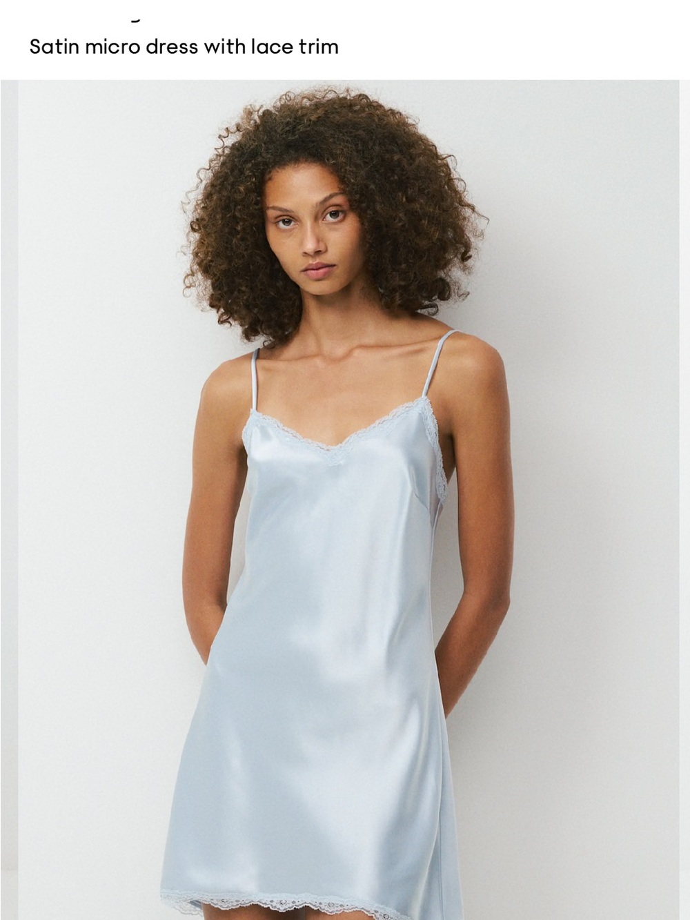 Aritzia Satin Lace-Trim Slip Dress in Pale Blue